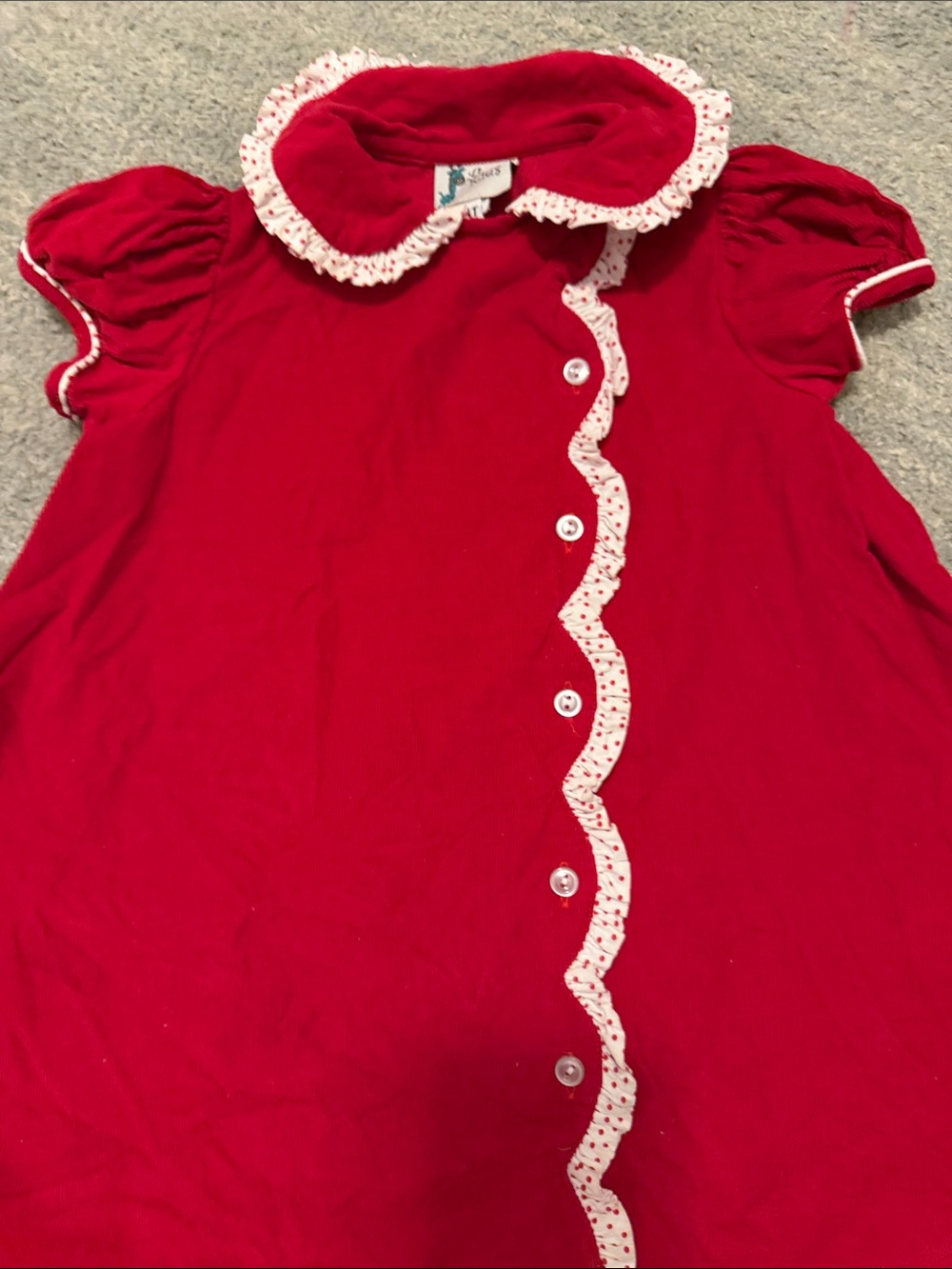Red corduroy Ruffle-Trim Button Front Dress Shirt